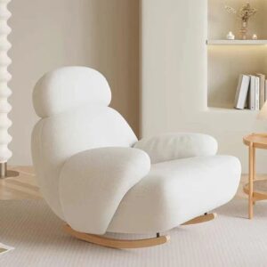 Nordic White_Gray_Pink Boucle Sherpa Rocking Lounge Chair - White _ Without Ottoman