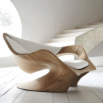 fauteuil en bois avec avec velour en blanc nacré